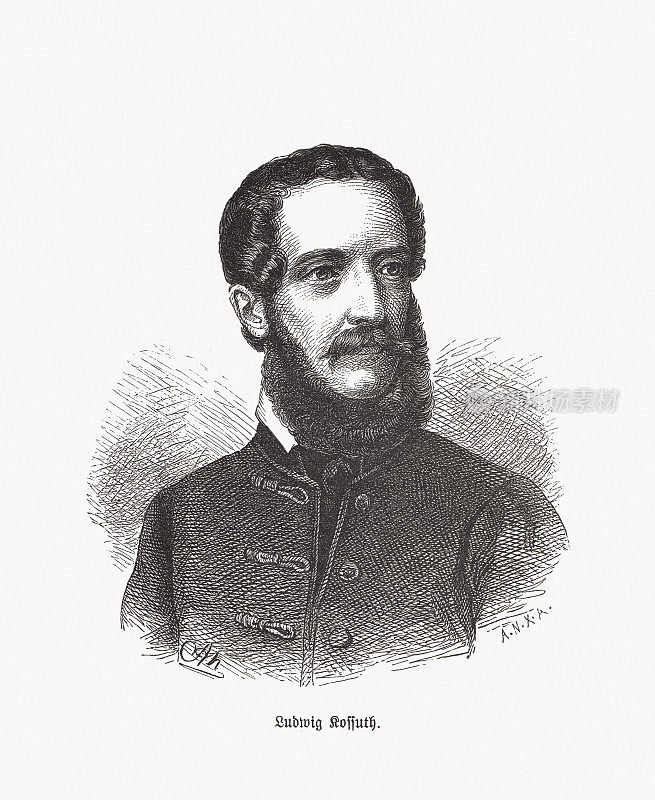 Lajos Kossuth(1802-1894)，匈牙利政治家，木刻，1893年出版
